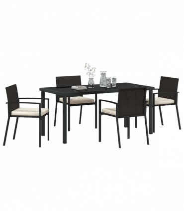 vidaXL Garden Dining Set 5 pcs Black Poly rattan