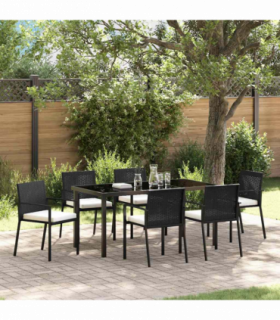 vidaXL Garden Dining Set 7 pcs Black Poly rattan