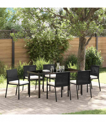 vidaXL Garden Dining Set 7 pcs Black Poly rattan
