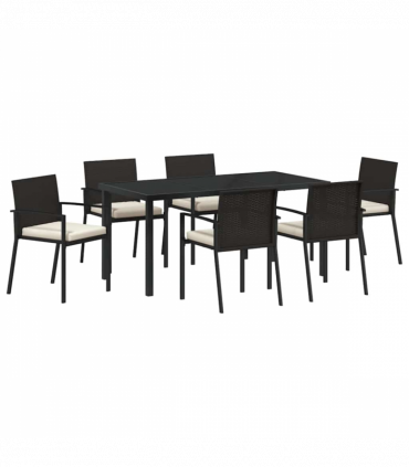 vidaXL Garden Dining Set 7 pcs Black Poly rattan