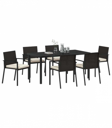 vidaXL Garden Dining Set 7 pcs Black Poly rattan