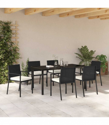vidaXL Garden Dining Set 7 pcs Black Poly rattan
