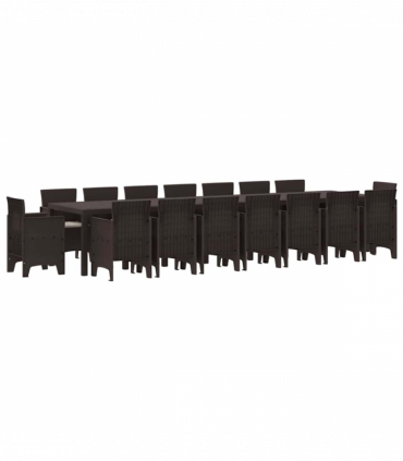 vidaXL Garden Dining Set 17 pcs Brown Polt rattan