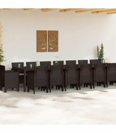 vidaXL Garden Dining Set 17 pcs Brown Polt rattan