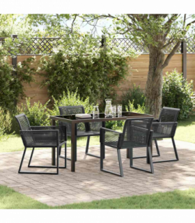 vidaXL Garden Dining Set 5 pcs Black Poly rattan