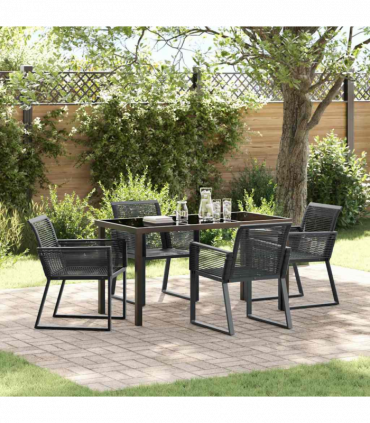 vidaXL Garden Dining Set 5 pcs Black Poly rattan