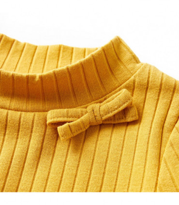 Kids' T-shirt with Long Sleeves Rib-knit Dark Ochre 92