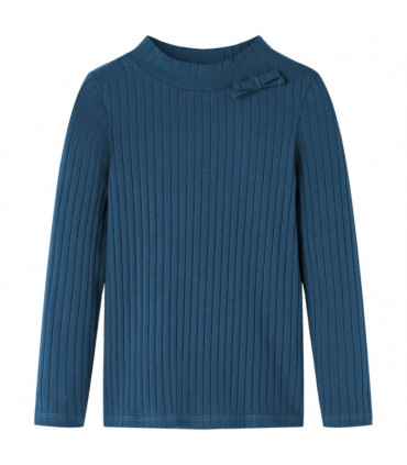Kids' T-shirt with Long Sleeves Rib-knit Navy Blue 140