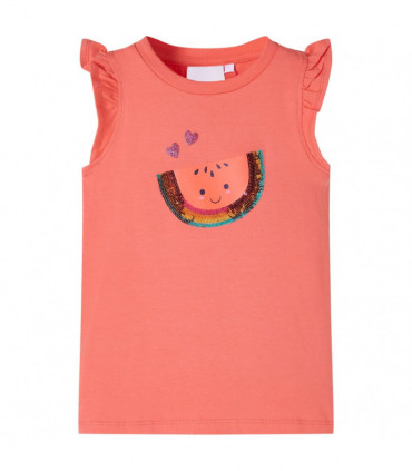 Kids' T-shirt with Ruffle Sleeves Coral 128