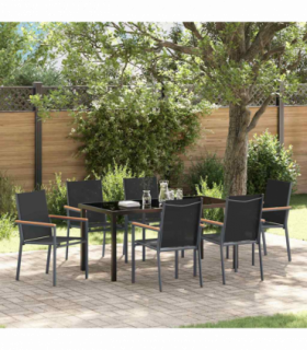 vidaXL Garden Dining Set 7 pcs Black Textilene and steel