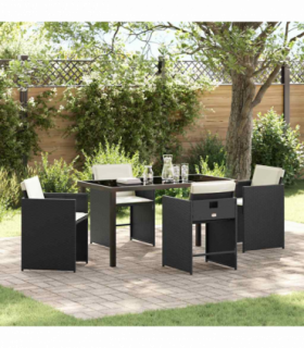 vidaXL Garden Dining Set 5 pcs Black Poly Rattan