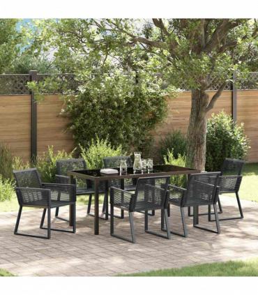 vidaXL Garden Dining Set 7 pcs Black Poly rattan