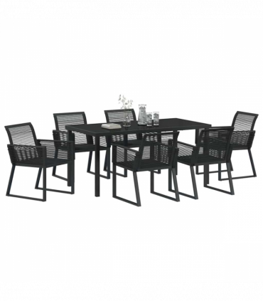 vidaXL Garden Dining Set 7 pcs Black Poly rattan