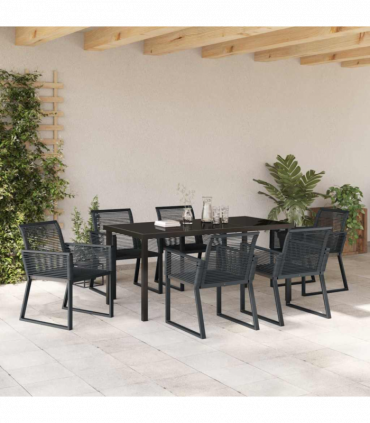 vidaXL Garden Dining Set 7 pcs Black Poly rattan