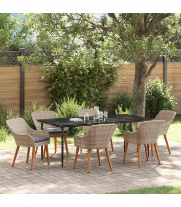 vidaXL Dining Set 7 pcs Light grey Poly rattan