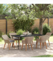vidaXL Dining Set 7 pcs Light grey Poly rattan