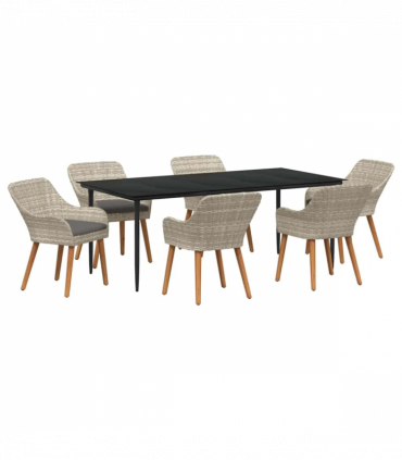 vidaXL Dining Set 7 pcs Light grey Poly rattan