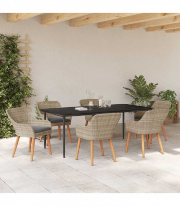 vidaXL Dining Set 7 pcs Light grey Poly rattan