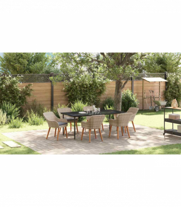 vidaXL Dining Set 7 pcs Light grey Poly rattan