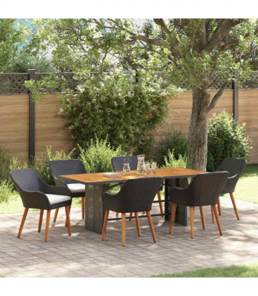 vidaXL Garden Dining Set 7 pcs Black and brown Poly Rattan
