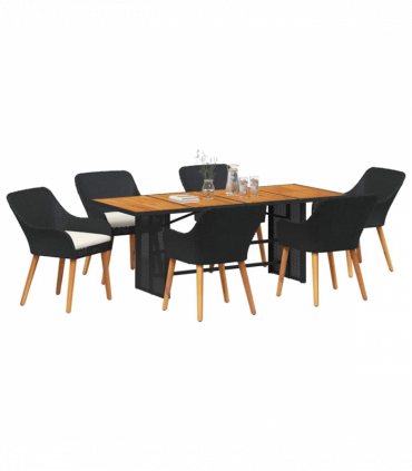 vidaXL Garden Dining Set 7 pcs Black and brown Poly Rattan