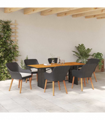 vidaXL Garden Dining Set 7 pcs Black and brown Poly Rattan