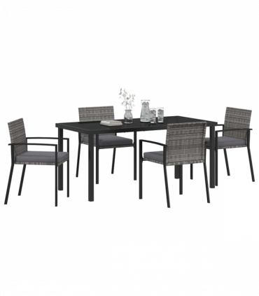 vidaXL Garden Dining Set 5 pcs Grey Poly rattan