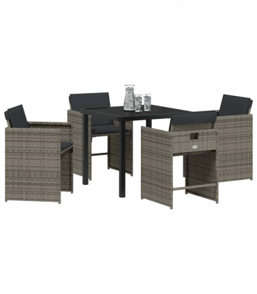 vidaXL Garden Dining Set 5 pcs Grey Poly Rattan