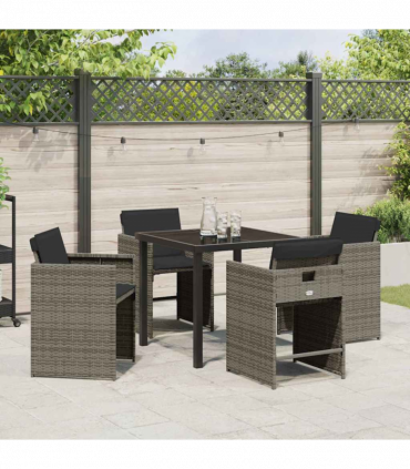vidaXL Garden Dining Set 5 pcs Grey Poly Rattan