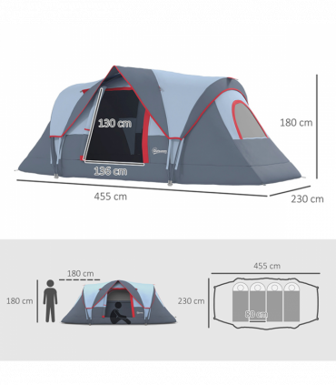 Outdoor  Camping Tent For 5-6 W/ Bag, Fiberglass & Steel Frame Outsunny