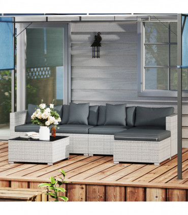 Outsunny 6 Pieces Rattan Furniture Set Garden Sofa Set Mixed Grey