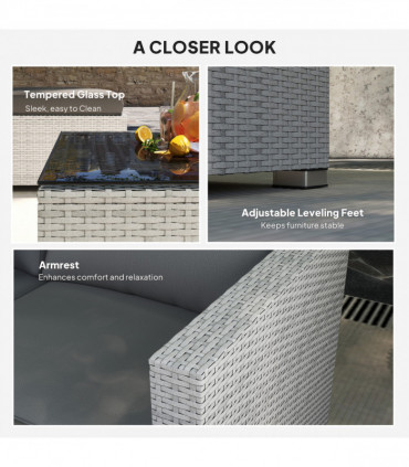 Outsunny 6 Pieces Rattan Furniture Set Garden Sofa Set Mixed Grey