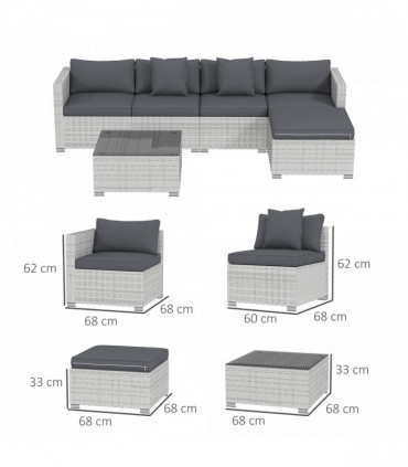 Outsunny 6 Pieces Rattan Furniture Set Garden Sofa Set Mixed Grey