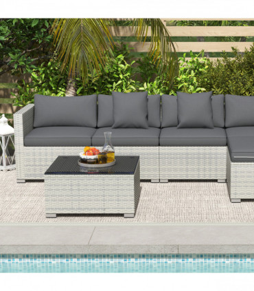 Outsunny 6 Pieces Rattan Furniture Set Garden Sofa Set Mixed Grey