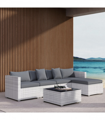 Outsunny 6 Pieces Rattan Furniture Set Garden Sofa Set Mixed Grey