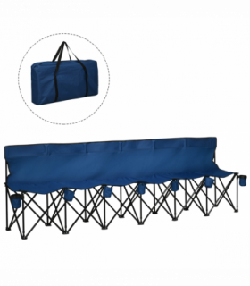 Outsunny 6 Seat Folding Bench Multi Deck Chair Cup Holder Camping Steel Blue