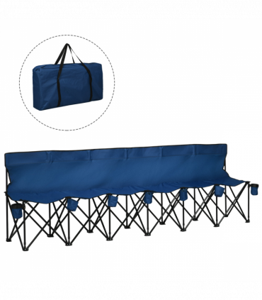 Outsunny 6 Seat Folding Bench Multi Deck Chair Cup Holder Camping Steel Blue