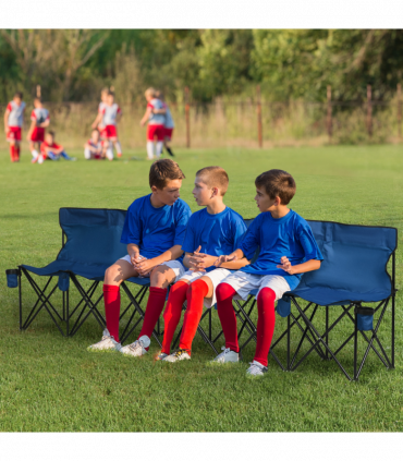 Outsunny 6 Seat Folding Bench Multi Deck Chair Cup Holder Camping Steel Blue