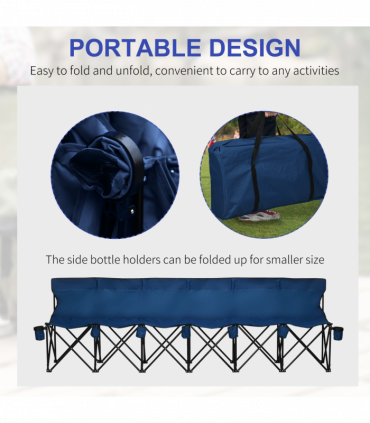 Outsunny 6 Seat Folding Bench Multi Deck Chair Cup Holder Camping Steel Blue