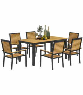 Outsunny 6 Seater Aluminium Garden Dining Set with Stackable Chairs, Natural