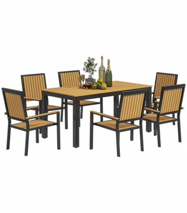 Outsunny 6 Seater Aluminium Garden Dining Set with Stackable Chairs, Natural