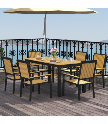Outsunny 6 Seater Aluminium Garden Dining Set with Stackable Chairs, Natural