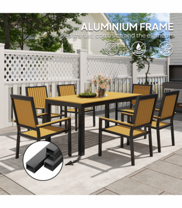 Outsunny 6 Seater Aluminium Garden Dining Set with Stackable Chairs, Natural