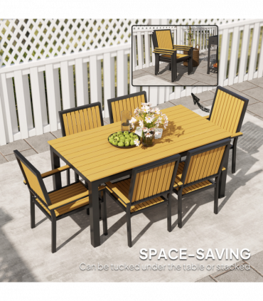 Outsunny 6 Seater Aluminium Garden Dining Set with Stackable Chairs, Natural