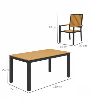 Outsunny 6 Seater Aluminium Garden Dining Set with Stackable Chairs, Natural