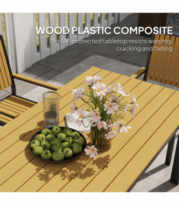 Outsunny 6 Seater Aluminium Garden Dining Set with Stackable Chairs, Natural