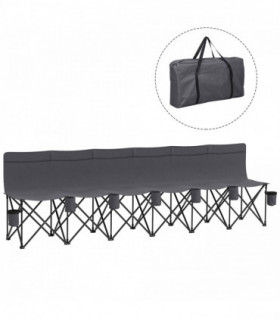 Outsunny 6 Seater Folding Bench Camping Chair with Cup Holder, Charcoal Grey