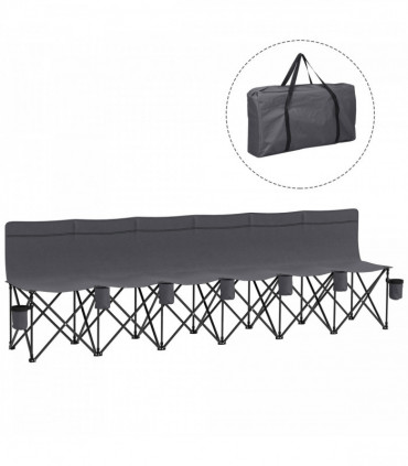 Outsunny 6 Seater Folding Bench Camping Chair with Cup Holder, Charcoal Grey