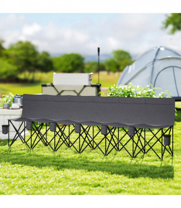 Outsunny 6 Seater Folding Bench Camping Chair with Cup Holder, Charcoal Grey