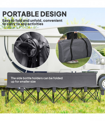 Outsunny 6 Seater Folding Bench Camping Chair with Cup Holder, Charcoal Grey